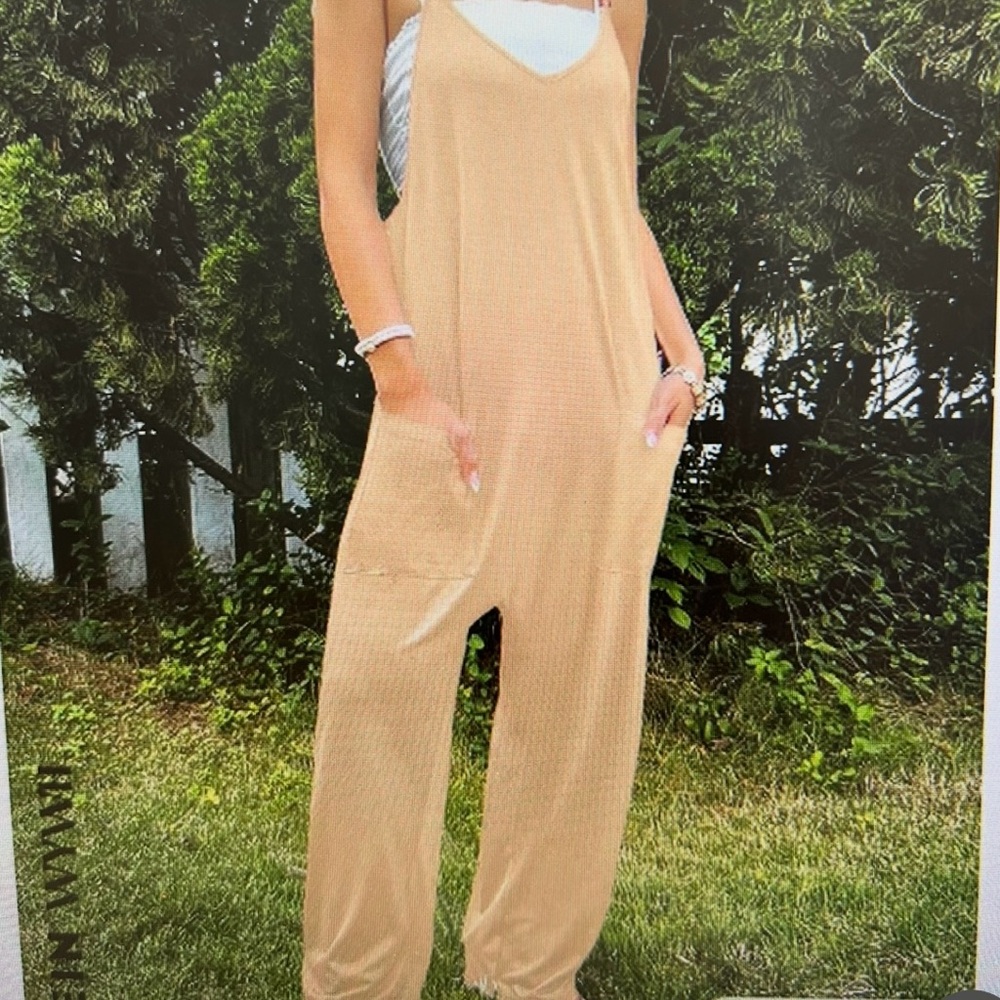 SHEIN Beige Sleeveless Jumpsuit